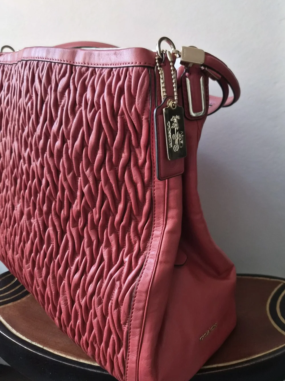 Textured Pink Shoulder Bag with Double Strap